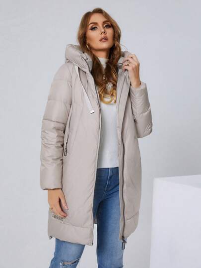 HaiLuoZi Plus Zip Up Drawstring Hooded Padded Coat