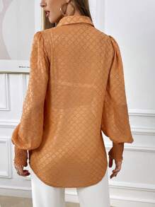 SHEIN Privé Solid Button Front Shirt - Orange - View 2