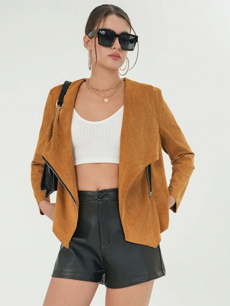 Waterfall Collar Open Front Coat