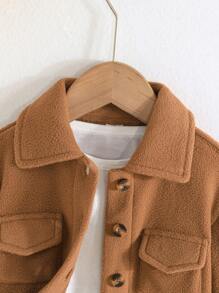 Baby Girl Flap Pocket Button Front Coat - Brown - View 7