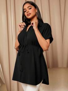 MaterniWear Maternity Batwing Sleeve Belted Blouse - Black - View 4
