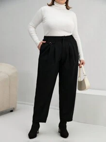 SHEIN Essnce Hơn Xếp nếp Quần - màu đen - Xem 3