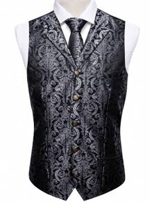 Men Plus Baroque Jacquard Waistcoat - Grey - View 3