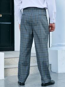 Manfinity Mode 男士大码格紋印花斜口袋西裝褲 - 灰色 - 查看 2