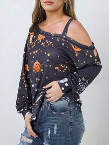 Felpe con stampa halloween scollatura asimmetrica