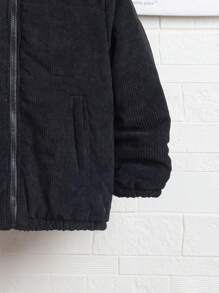 SHEIN Tween Boy Plaid Lined Zip Up Corduroy Padded Coat - Black - View 5