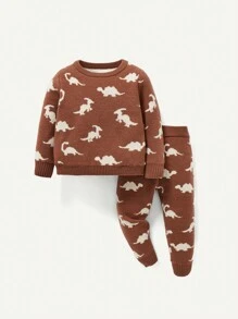 Baby Girl Dinosaur Pattern Sweater & Knit Pants