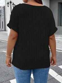 Calvaya Plus Half Zip Batwing Sleeve Tee - Black - View 2