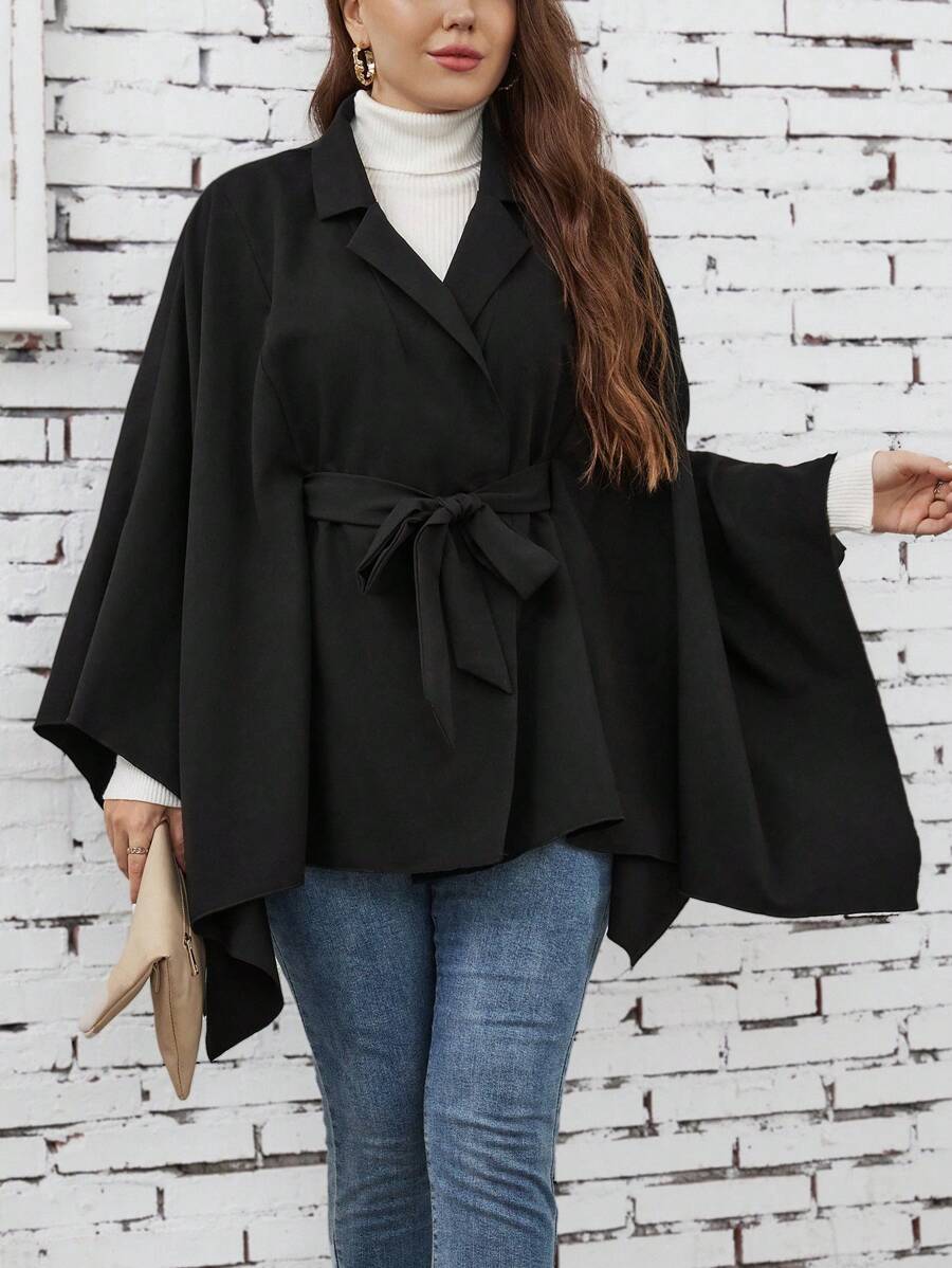 SHEIN LUNE 大碼西裝領斗篷袖腰帶斗篷外套