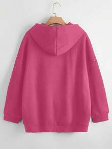 Flirla Của phụ nữ Kích thước lớn Màu thuần Quần áo thể thao Với dây kéo Và Dây rút - Màu Hồng Tươi - Xem 2