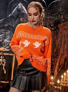 PUNK 万圣节图案落肩针织套头衫秋冬毛衣 - 彩色 - 查看 3