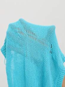 SHEIN Unity 素色落肩袖破洞短款毛衣 - 淺藍色 - 查看 7