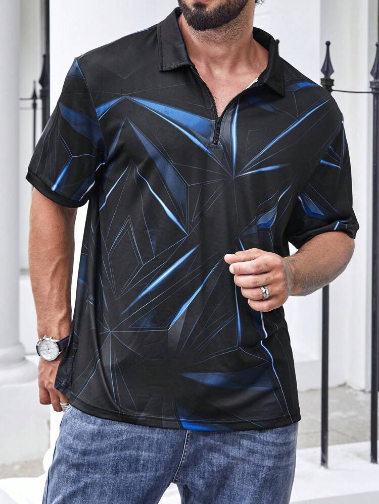 Men Plus Geo Print Polo Shirt