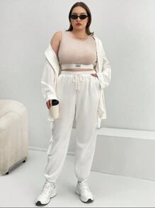 SHEIN Essnce 加蓋袋側抽繩腰運動褲 - 白色 - 查看 7