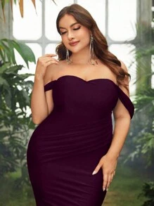 Hơn Off Shoulder Nàng tiên cá Hem Ăn mặc trang trọng - Màu tím - Xem 3