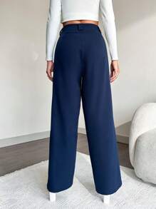 SHEIN Cottnline Navy Blue Professional Straight-Leg Business Suit Pants - Navy Blue - View 2