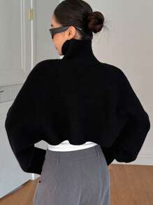 DAZY 1pc Solid Crop Wrap Sweater - Black - View 2