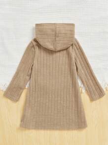 SHEIN Leap Crew Young Girl Cartoon Embroidery Hooded Dress - Khaki - View 2