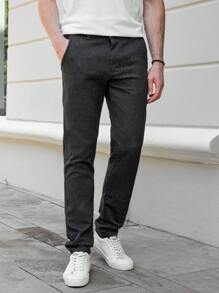 RueChic Men Solid Slant Pocket Suit Pants - Brown - View 1