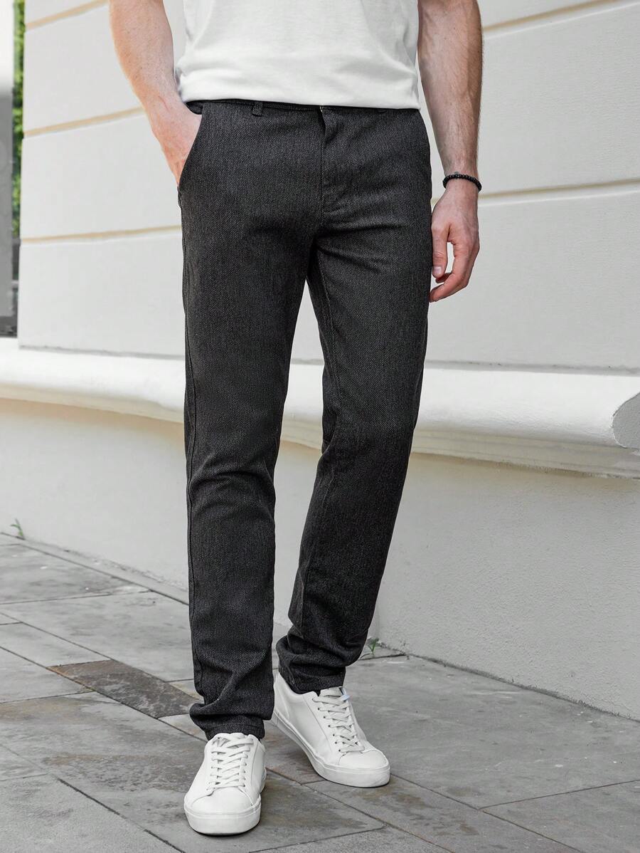 RueChic Men Solid Slant Pocket Suit Pants - Brown - View 1