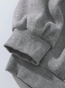 SHEIN EZwear Solid Drop Shoulder Thermal Lined Sweatshirt - Grey - View 4