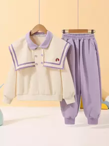 青少年女孩水手領衛衣和衛褲