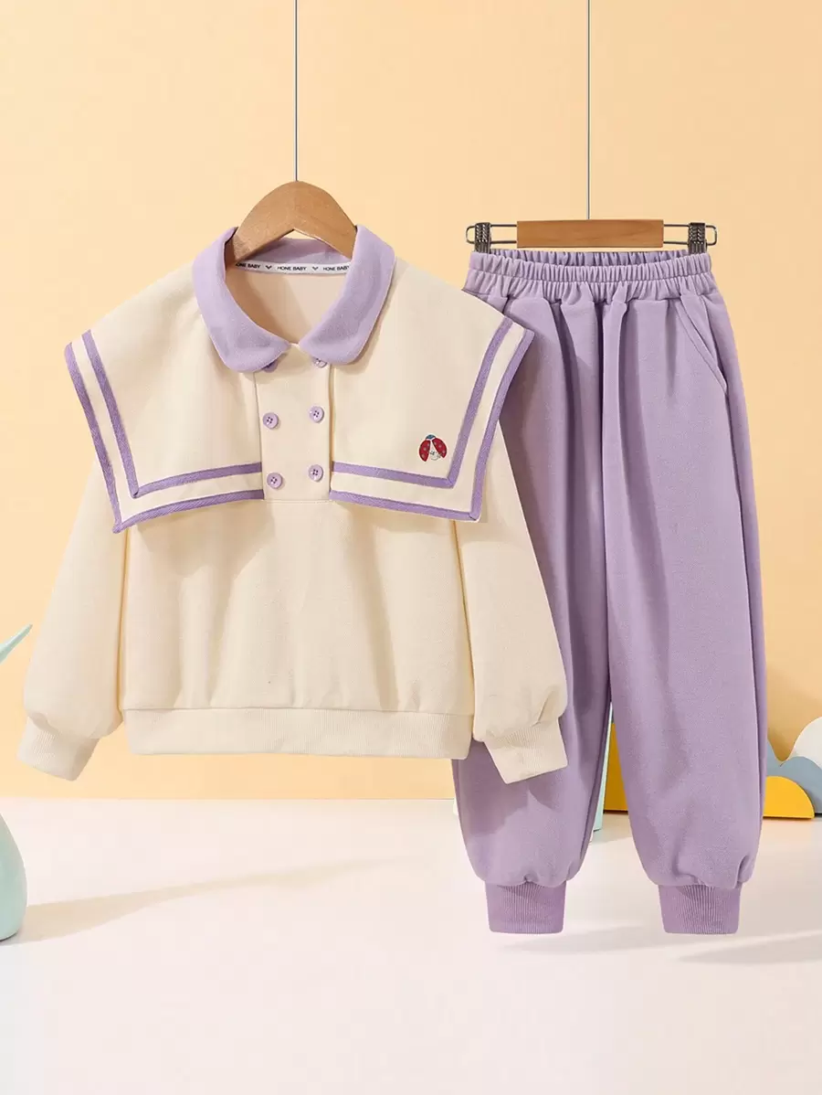 青少年女孩水手領衛衣和衛褲