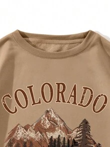 男士 山圖案保暖襯裡運動衫 - 卡其色 - 查看 3