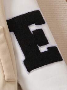 SHEIN 男小童字母貼布條紋飾邊學院風夾克