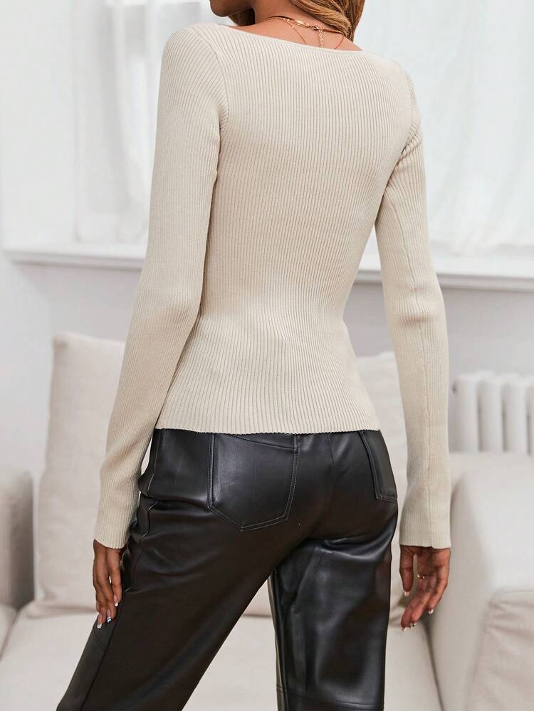 Scoop Neck Ribbed Knit Pullover Fall Winter Sweater