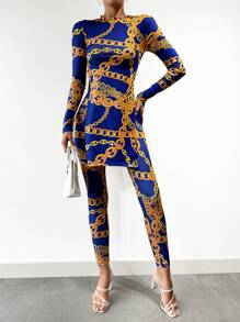 EURMUSE Chain Print Tee & Leggings - Royal Blue - View 1