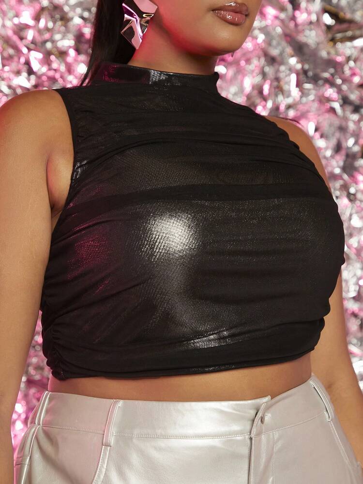 Plus Mock Neck Crop Tank Top