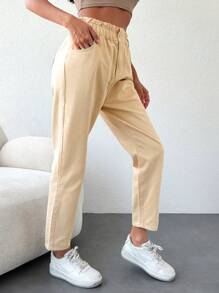 Cottnline Paperbag Waist Mom Fit Jeans - Màu be - Xem 3