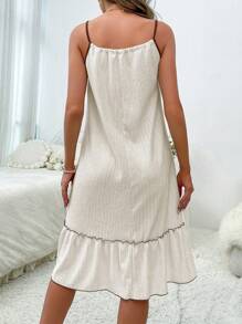 Vestido de tirantes con cordón delantero bajo con fruncido - Beis - Ver 2