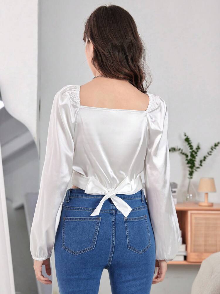Teen Girl Solid Tie Back Wrap Blouse
