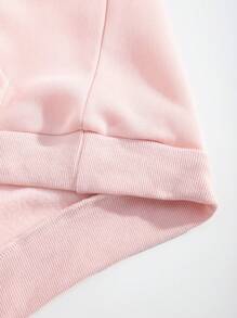 SHEIN EZwear 加大码印花抽绳保暖内衬卫衣 - 粉色 - 查看 5