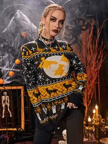 EMERY ROSE Halloween Pattern Sweater Fall Cloth For Women
