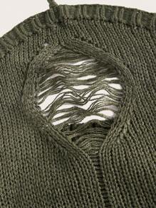 SHEIN ICON Plus Ripped Tie Backless Halter Knit Top - Army Green - View 4