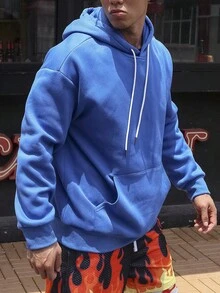 Manfinity EMRG Lỏng lẻo phù hợp Nam Đồ họa Khẩu hiệu Túi kangaroo Dây rút Hoodie - Màu xanh lam - Xem 2