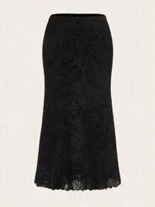 ROMWE PUNK 佩斯利印花木耳邊半身裙 - 黑色 - 查看 1