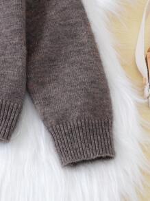 SHEIN Cô Gái Trẻ Thêu hoa Tay Raglan Áo len Mở - màu nâu - Xem 4