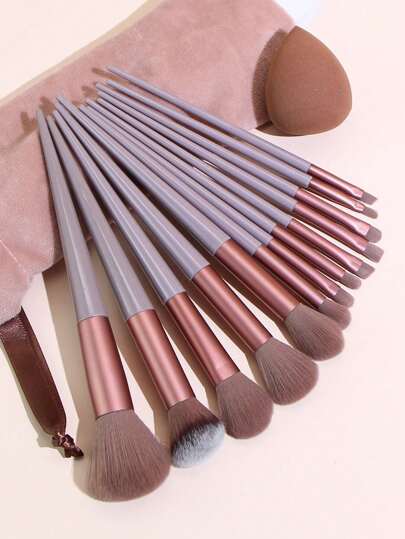 Juego de 13 brochas de maquillaje con bolsa de almacenamiento, incluye 1 borla para maquillaje - Juego de brochas de maquillaje/cosméticas