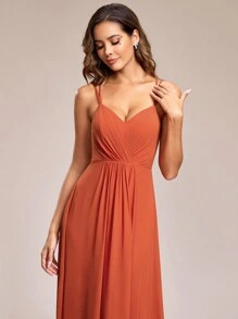 Elegant Chiffon Backless Floral Embroidery Tangerine Bridesmaid Dress - Burnt Orange - View 8