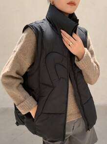 DAZY Solid Zip Up Vest Winter Thick Coat ,Winter Women Clothes,Winter Coat Women Jacket - Black - View 5
