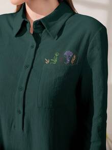 Mulvari 植物圖案口袋貼布洋裝 - 墨綠色 - 查看 5