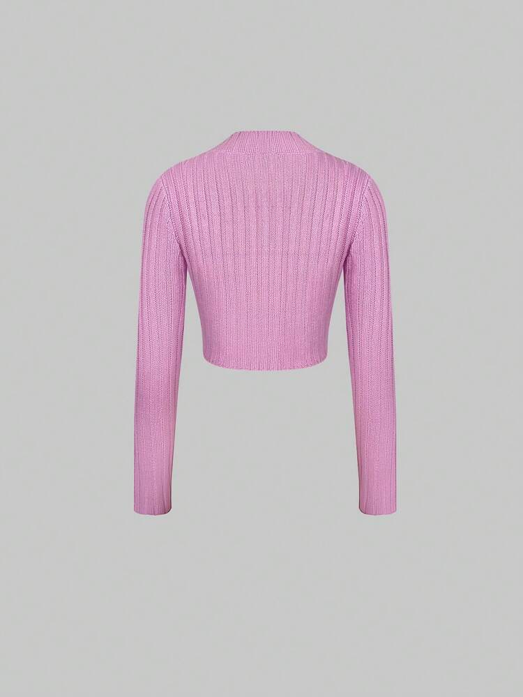 Rib-Knit Mock Neck Crop Knit Pullover Fall Winter Sweater