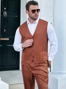 Manfinity Mode Men Plus Button Front Waistcoat - Brown - View 6