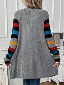 SHEIN Essnce Striped Pattern Casual Design Cardigan - Grey - View 2