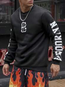 Manfinity EMRG Nam Đồ họa Chữ cái Lót nhiệt Áo nỉ - màu đen - Xem 3