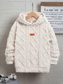 SHEIN Casual Patch & Plush Hooded Sweatshirt For Tween Boys - White - View 5